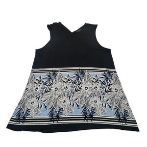 J. Jill Wearever Sleeveless Top Cross Back Tropical Floral Black Medium Vacation